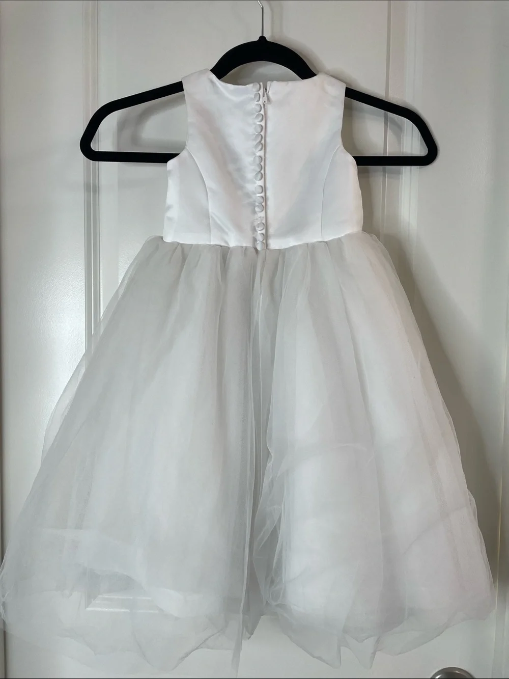 David's Bridal White Girls' Satin & Tulle Party Dress - Picture 5 of 6